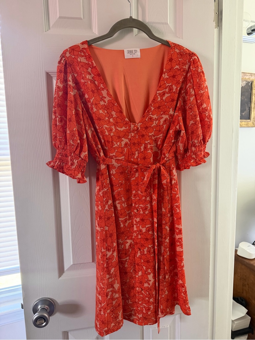 Sienna Sky Coral Floral Tie-Waist Mini Dress